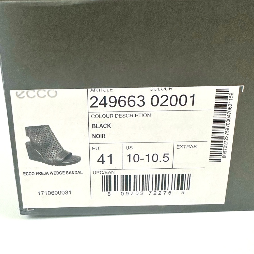 ECCO- FREJA OPEN TOE HOODED WEDGE LEATHER SANDAL BLACK EU SIZE 41 , US 1… - Picture 7 of 8